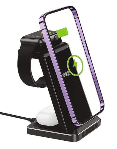 Ever Pacific Caricatore Wireless 3 In 1 Green Lyca – 15W Ricarica Rapida Per Smartphone, Smartwatch, Auricolari – Usb-C, Led, Silicone Antiscivolo