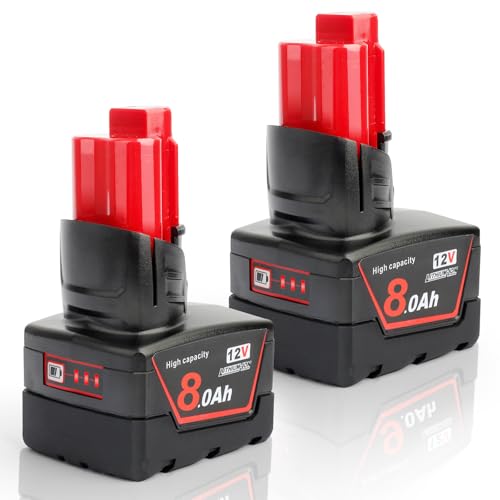 Powarobor 2 Pack M12 12V 8.0Ah Batteria Di Ricambio Compatibile Con Milwaukee 12V Utensili Elettrici A Batteria, 8000Mah Ad Alta Capacità Agli Ioni Di