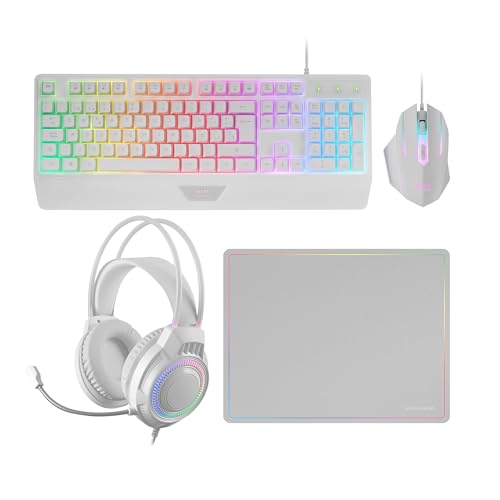 Mars Gaming Mcp124Pro, Combo Gaming 4In1, Tastiera Rgb H-Mech Con Poggiapolsi, Mouse Rgb 3200Dpi E Switches Huano, Cuffie Frgb, Tappetino Nanotessile