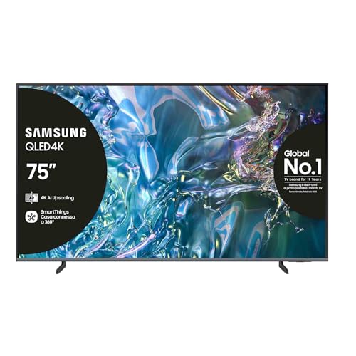Samsung Tv Qe75Q64Dauxzt Qled 4K, Smart Tv 75" Quantum Processor Lite 4K, Airslim, Dvbt-2, Q-Symphony & Ots Lite, Integrato Con Alexa E Bixby, Compati