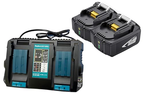 18V 5Ah,2Pcs Batteria Di Ricambio Bl1850B Bl1850 Con 1Pcs 4A Doppio Caricabatterie Veloce Sostituire La Batteria Per Makita Dhr282Z Dhr281Z Dhr280Z Dh