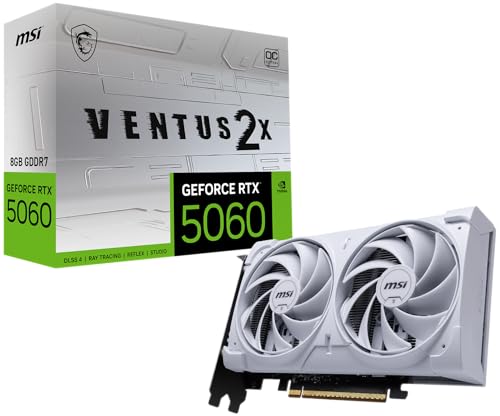 Msi Nvidia Geforce Rtx 5060 8G Ventus 2X Oc White Scheda Grafica Gaming - Gddr7 128 Bit, Frequenza Boost Fino A 2535 Mhz, Pcie Gen 5, Dlss 4, 3X Dp 2.