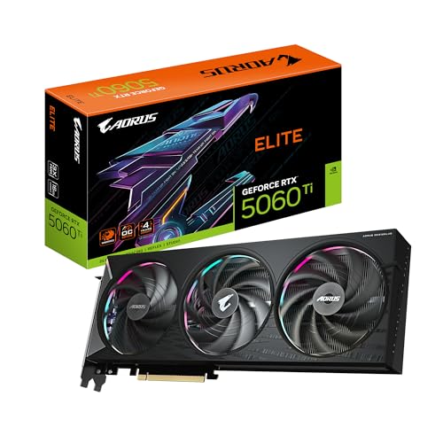 Gigabyte Aorus Geforce Rtx 5060 Ti Elite 16G Scheda Grafica – 16 Gb Gddr7, 128 Bit, Pci-E 5.0, 2722 Mhz Frequenza Del Core, 3 X Displayport, 1 X Hdmi,