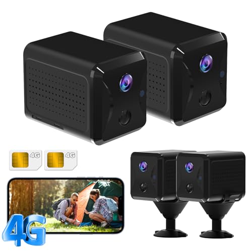 Ucocare Mini Telecamera Con Sim 2 Pezzi, 4G Lte Telecamera Senza Wifi Con Sim Senza Fili, Batteria 5200Mah, Hd Portatile Mini Telecamera, Rilevazione