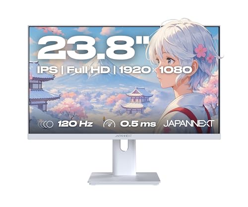 Japannext Monitor Gaming 23,8" Ips Full Hd (1920X1080) 120Hz 0.5Ms Bianco | Altezza E Inclinazione Regolabili (Hsp) Altoparlanti Integrati G-Sync/Free