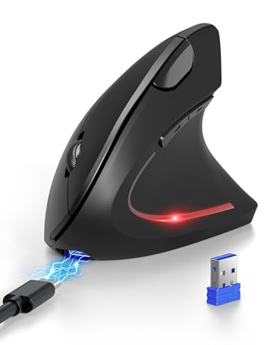 Tecknet Mouse Verticale, Mouse Bluetooth Ergonomico Ricaricabile, Wireless Ottico Right Handed 6 Pulsanti, Multi-Dispositivo (Bt5.0/3.0+Usb-A), 4800 D