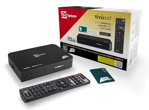 Tele System Decoder Satellitare Ts9019Hevc, Smartcard Tivùsat Classic Inclusa, Certificato Dazn, Oltre 70 Canali Hd Gratuiti, Serie A Su Dazn1 E Dazn2