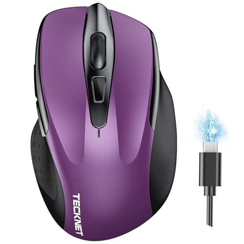 Tecknet Mouse Wireless Ricaricabile, Silenzioso Mouse Senza Fili, Riduzione Rumore Fino A 90%, 4800 Dpi, 6 Pulsanti, 2.4G Mouse Ergonomico Compatibile