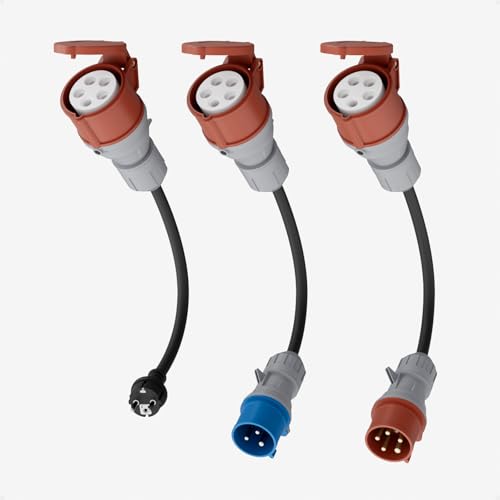 Dé Adapter Set Cee 32A 5-Pole Per 22Kw Caricatore Ev/Stazione Di Ricarica A Cee Rosso 16A / Blu 16A / Presa Domestica 230V Con Cavo In Gomma 0,5M H07R