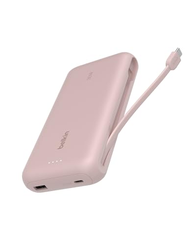 Belkin Caricabatteria Portatile, Power Bank 20K Pd 30 W Con Cavo Integrato, Ricarica Rapida Usb-C Power Delivery, Caricabatteria Portatile Per Iphone
