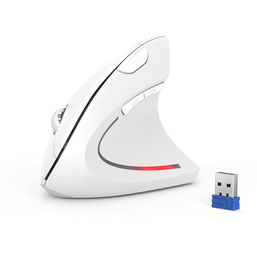 Tecknet Mouse Verticale, 4800 Dpi Mouse Wireless Ergonomico, Protegge Il Braccio, Mouse Senza Fili 6 Pulsanti Per Pc, Laptop, Mac, Bianco