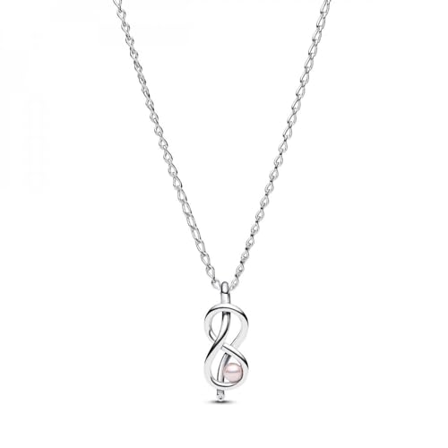 Pandora Moments 393762C01-50 Collier Nœud Infini En Argent Sterling Avec Zircone Et Perle Artificielle, Taille : 50 Cm, 50 Cm, Argent Sterling, Zircon