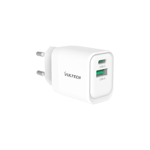 Vultech Cc33-1C1A Caricatore Universale Smartphone Tablet 33W Gan Usb + Type-C/Usb-C Pd3.0 Qc3.0 Pps Bianco - Dimensioni Compatte