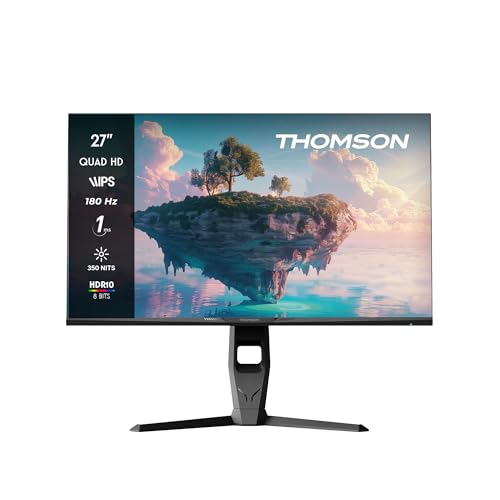 Thomson Monitor 27 Pollici Qhd Gaming, Pannello Ips 180Hz, Illuminazione Ambientale Rgb, Hdmi X2, Adaptive Sync, Supporto Vesa 100X100, Grigio, M27Qg5
