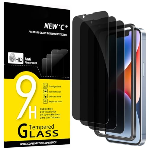 New'C 3 Pezzi, Pellicola Protettiva Privacy Per Iphone 14,Iphone 13,Iphone 13 Pro (6,1 Pollici) Vetro Temperato Anti-Spionaggio, Angolo Di Privacy 28 