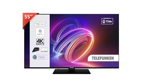 Telefunken 2025 Smart Tv 55" Ultra Hd Te55750B46I2Pz, Tivo Tv Led 55 Pollici, Compatibile Con Alexa E Google Assistant, Dvb-I, Digitale Dvb-T2, Dolby