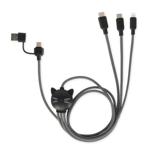 Legami - Cavo 3 In 1 Di Ricarica E Sincronizzazione Three Hugs, Tema Kitty, 5 Connettori, Con Adattatore Tipo-C-Usb, Ricarica Veloce Fino A 60 W/3A, L