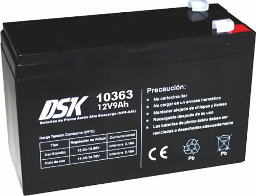 Dsk 10363 – Batteria Piombo Alta Scarico 12V 9Ah Batteria Ideale Per Ups-Sai, Sistemi Di Sicurezza E Comunicazione, Luci Di Emergenza