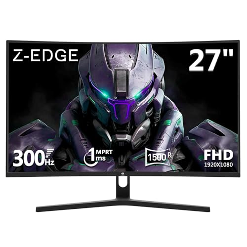 Z-Edge Monitor Gaming Pc Curvo 27'' 300 Hz (Dp1.4*2), 1Ms Mprt, Freesync, Fhd, 240 Hz (Hdmi2.0*2), Schermo Gaming Led 16:9, Inclinazione Regolabile, H