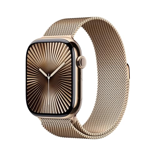 Apple Watch Series 10 Gps + Cellular 46 Mm Smartwatch Con Cassa In Titanio Color Oro E Cinturino Sport Loop Oro - S/M. Fitness Tracker, App Ecg, Displ