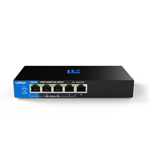 Switch Linksys Poe+ Gigabit Non Gestito A 5 Porte | Ethernet A Risparmio Energetico | Controllo Di Flusso Full-Duplex | Ideale Per Piccoli Uffici E Uf