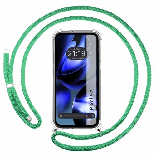 Custodia A Sospensione Trasparente Per Google Pixel 9A 5G Con Cordone Verde Acqua
