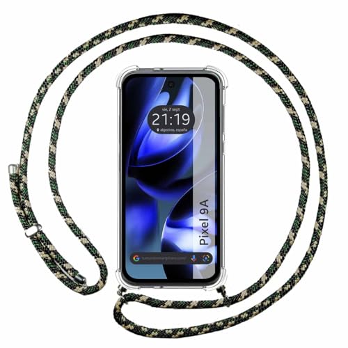 Custodia A Sospensione Trasparente Per Google Pixel 9A 5G Con Cordino Verde/Oro
