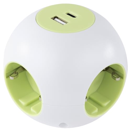 Rev Powerglobe - Presa A Cubo, 4 Prese, Con 2 Porte Usb (Tipo A & C), Cavo Da 1,4 M, 3500 W, Verde