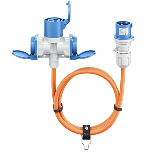 Goobay Cavo Adattatore Cee Per Caravan, 10 M, Spina Cee A 1 Presa Cee E 2 Prese Con Contatto Di Protezione, Ip 44, Cavo Da Campeggio, Camper E Cantier