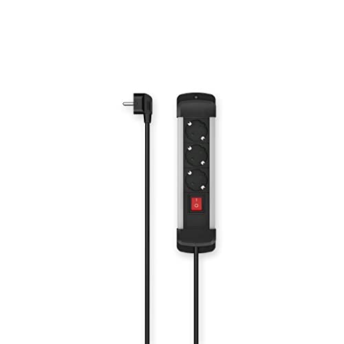 Hama Multipresa A 3 Prese, Interruttore Da Parete – 16 A-3680 W (Presa Multipla Prolunga Elettrica 1,5 M, Robusta In Alluminio, Sicurezza Per Bambini,