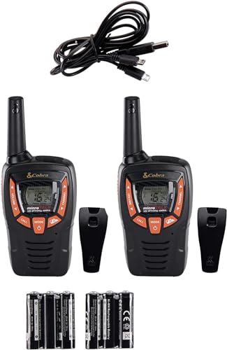 Cobra Am655 - Set Di 2 Walkie Talkie Compatti Per Adulti, Con Attivazione Vocale, Portata 8 Km, Oltre 968 Canali, Funzione Di Risparmio Energetico E B
