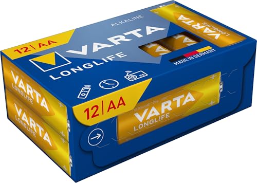 Varta Pile Aa, Confezione Da 12, Longlife, Alcaline, 1,5V, Ideale Per Telecomandi, Sveglie, Radio, Orologi Da Parete, Imballaggio Riciclato Al 90%, Ma