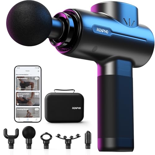 Pistola Massaggio Muscolare Con Bluetooth, Renpho Massage Gun Massaggiatore Muscolare Portatile Potente, Pistola Massaggiante Professionale Silenziosa
