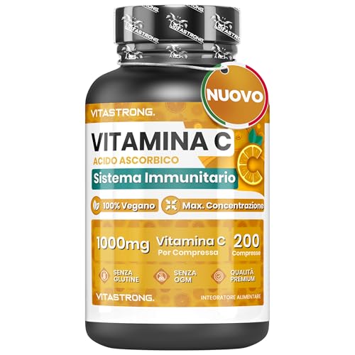 Vitamina C 1000Mg Lento Rilascio, 200 Compresse 100% Vegan (1 Al Giorno/6+ Mesi), Integratore Vitamina C Pura Acido Ascorbico Per Sistema Immunitario,