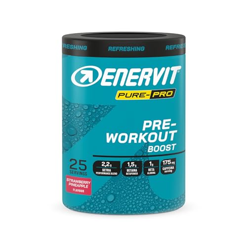 Enervit Pure-Pro Pre Workout Integratore In Polvere Gusto Fragola-Ananas, Con Caffeina, Betaina, Beta-Alanina, Creatina, Potassio E Vitamina B6, Prepa