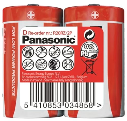 Batteria Panasonic Zinc-Carbonio R20/D, 2 Pezzi