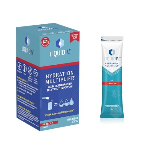 Liquid I.V., Integratore Con Elettroliti, Vitamine C B3 B5 B6 B12 Per Energia E Riduzione Stanchezza Estiva, Gusto Fragola, 10 Stick