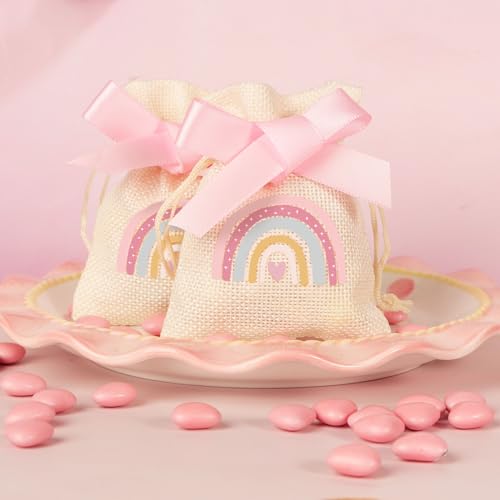 20Pz Sacchetti Portaconfetti Battesimo Nascita Primo Compleanno Bomboniere Bambina Sacchetti Arcobaleno Boho Rosa Regalo Addobbi Decorazione Comunione
