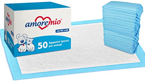 Amore Mio Mio | 50 Tappetini Igienici Per Cani, Gatti E Animali Domestici, Super Assorbenti - 5 Confezioni Da 10 Traversine Cani 60X60 Cm