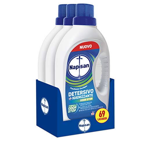Napisan Detersivo Lavatrice Liquido Igienizzante Odor Stop, 3 Confezioni Da 1.15 L Da 69 Lavaggi Di Detersivo Lavatrice Liquido