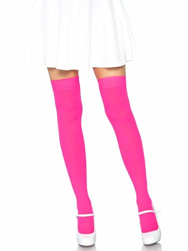 Leg Avenue Opaque Nylon Thigh Highs Neon Rosa, Taglia U - 100 Gr