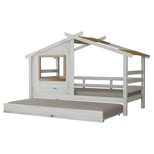 Arredo Stock Doppio Letto Singolo Per Ragazzi In Pino Massello A Casetta 222X97,6X143 Cm