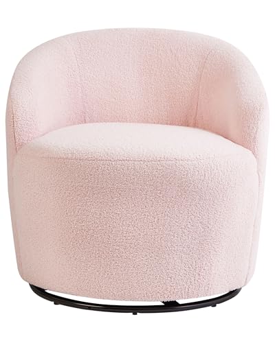 Poltrona Schienale Curvo Glam Art Deco Boucle Fleece Base Nera Girevole 360° Rosa Pastello