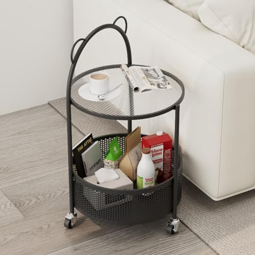 Dgdhhsfjdj Tavolino Laterale A 2 Ripiani, Tavolino Rotondo Da Caffè, Carrello Portaoggetti Con Ruote, Per Piccoli Spazi, Camera Da Letto, Soggiorno, S
