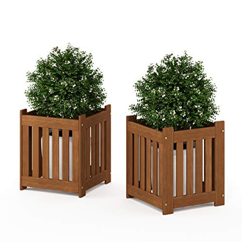 Furinno Tioman Fioriera In Legno Duro Stile Di Vita All'Aperto, Set Di 2, Naturale