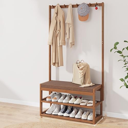 Dgdhhsfjdj Appendiabiti Industriale In Legno Con Panca Per Scarpe 100X29X168 Cm Elegante Appendiabiti Per Ingresso, Corridoio, Soggiorno E Soluzioni P
