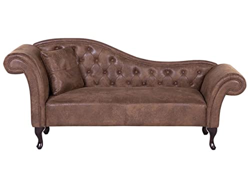 Chaise Longue Versione Sinistra Ecopelle Marrone Chiaro Stile Chesterfield