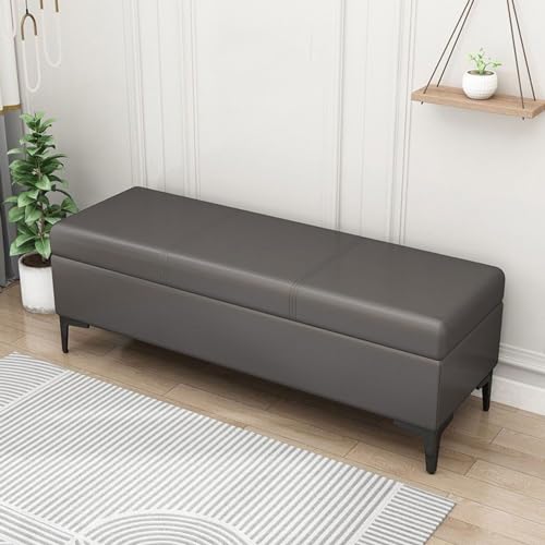 Dgdhhsfjdj Pouf Extra Large In Pelle Grigia Con Contenitore, Elegante Panca Per Soggiorno, Poggiapiedi, Scarpiera, Versatile Panca Con Coperchio