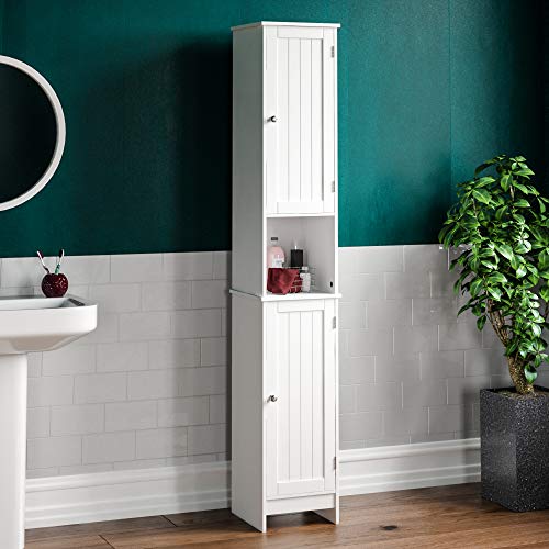 Home Discount - Priano, Mobiletto Da Bagno Ad Armadio, In Legno, Colore: Bianco