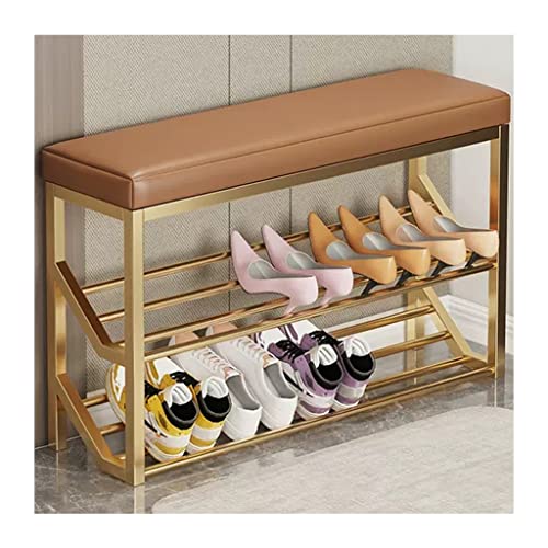 Dgdhhsfjdj Scarpiera Industriale Color Oro Beige Con Seduta, Panca Portaoggetti A 2 Ripiani Per Ingresso Con Ripiani In Metallo, Elegante Scarpiera Pe